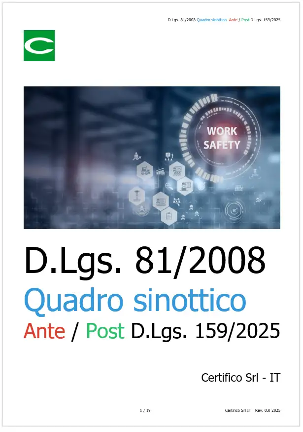 D.Lgs. 81/2008 Quadro sinottico Ante / Post D.Lgs. 159/2025